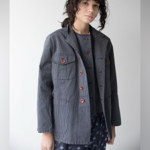 Caron Callahan Jackets & Blazers - Caron Callahan Linus Jacket Railroad Stripe Cotton Blue Size S
